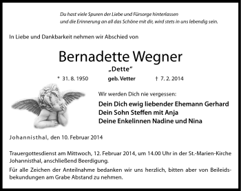 Traueranzeige von Bernadette Wegner von Neue Presse Coburg