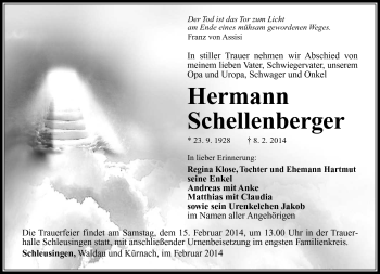 Traueranzeige von Hermann Schellenberger von Südthüringer Presse