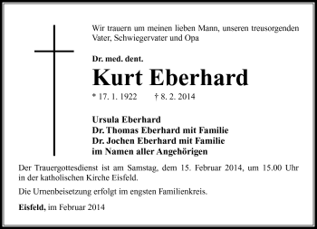 Traueranzeige von Kurt Eberhard von Südthüringer Presse