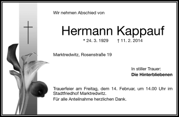 Traueranzeige von Hermann Kappauf von Frankenpost