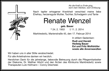Traueranzeige von Renate Wenzel von Frankenpost