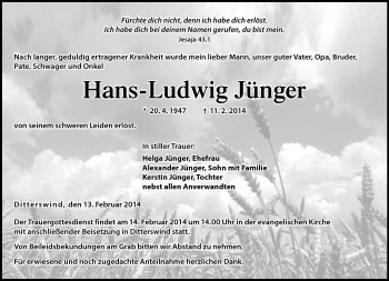 Traueranzeige von Hans-Ludwig Jünger von Neue Presse Coburg