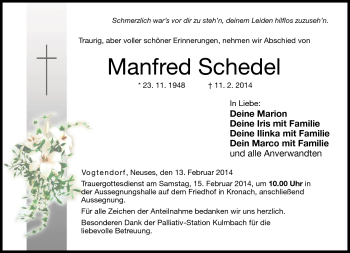 Traueranzeige von Manfred Schedel von Neue Presse Coburg