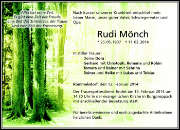 Traueranzeige von Rudi Mönch von Neue Presse Coburg