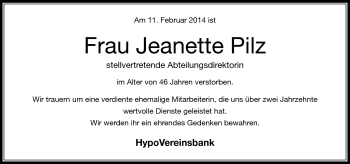 Traueranzeige von Jeanette Pilz von Neue Presse Coburg