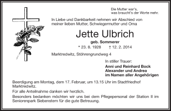 Traueranzeige von Jette Ulbrich von 23320