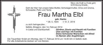 Traueranzeige von Martha Elbl von 23318