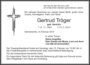 Traueranzeige von Gertrud Tröger von 23324