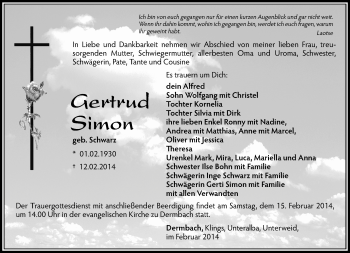 Traueranzeige von Gertrud Simon von 26010