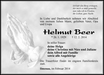 Traueranzeige von Helmut Beer von Südthüringer Presse