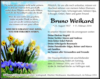 Traueranzeige von Bruno Weikard von Südthüringer Presse