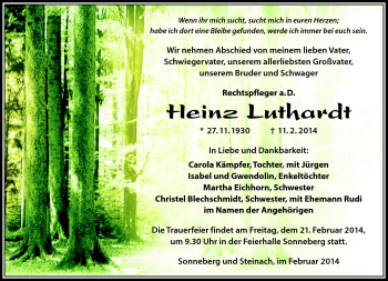 Traueranzeige von Heinz Luthardt von Südthüringer Presse