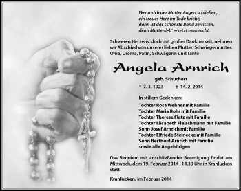 Traueranzeige von Angela Arnrich von Südthüringer Presse