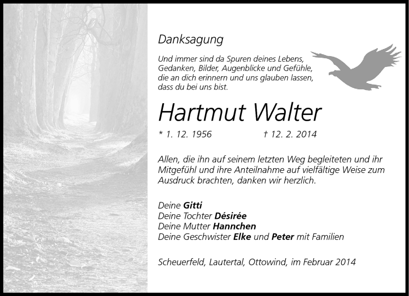  Traueranzeige für Hartmut Walter vom 19.02.2014 aus Neue Presse Coburg