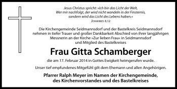 Traueranzeige von Gitta Schamberger von Neue Presse Coburg