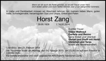 Traueranzeige von Horst Zang von Neue Presse Coburg