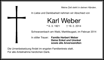 Traueranzeige von Karl Weber von Frankenpost