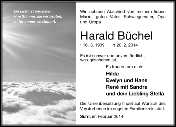 Traueranzeige von Harald Büchel von Südthüringer Presse