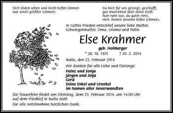 Traueranzeige von Else Krahmer von Frankenpost