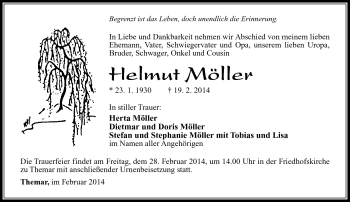 Traueranzeige von Helmut Möller von Südthüringer Presse