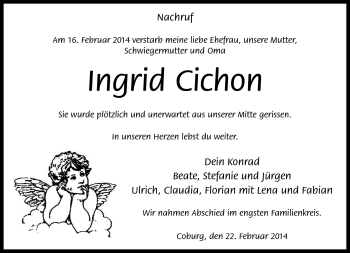 Traueranzeige von Ingrid Cichon von Neue Presse Coburg