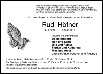 Traueranzeige von Rudi Höfner von Neue Presse Coburg