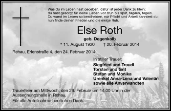 Traueranzeige von Else Roth von Frankenpost