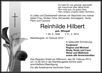 Traueranzeige von Reinhilde Hilbert von Frankenpost