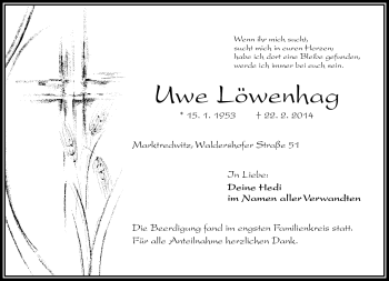 Traueranzeige von Uwe Löwenhag von Frankenpost