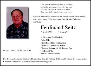 Traueranzeige von Ferdinand Seitz von Neue Presse Coburg