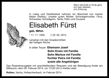 Traueranzeige von Elisabeth Fürst von Südthüringer Presse