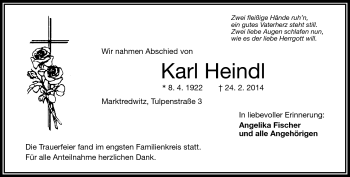 Traueranzeige von Karl Heindl von Frankenpost