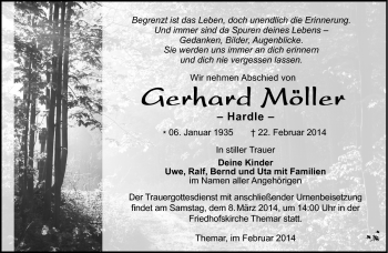 Traueranzeige von Gerhard Möller von Südthüringer Presse