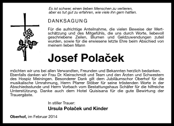 Traueranzeige von Josef Polacek von Südthüringer Presse