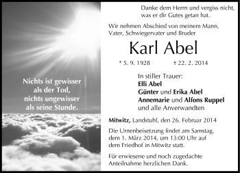 Traueranzeige von Karl Abel von Neue Presse Coburg