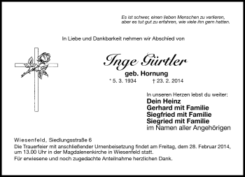 Traueranzeige von Inge Gürtler von Neue Presse Coburg
