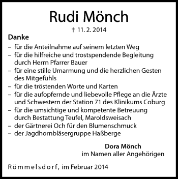 Traueranzeige von Rudi Mönch von Neue Presse Coburg