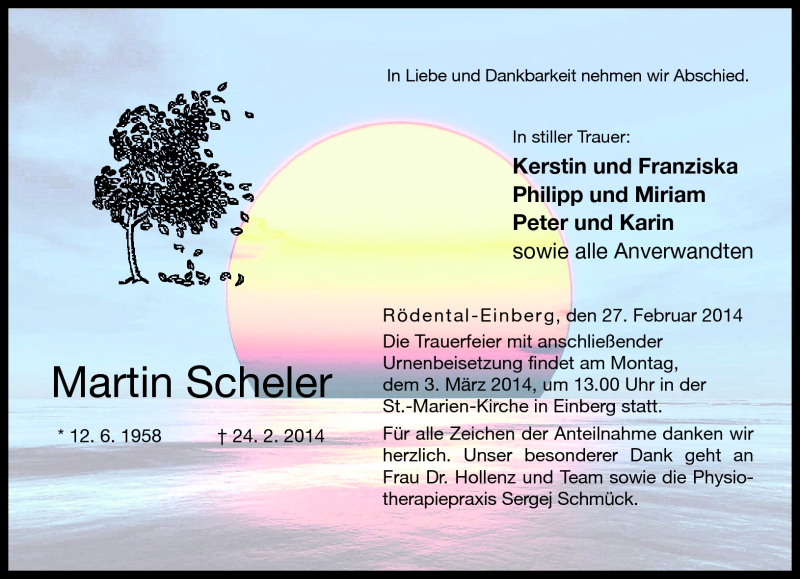  Traueranzeige für Martin Scheler vom 27.02.2014 aus Neue Presse Coburg