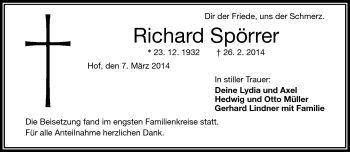 Traueranzeige von Richard Spörrer von Frankenpost