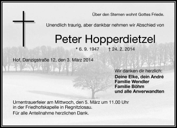 Traueranzeige von Peter Hopperdietzel von Frankenpost