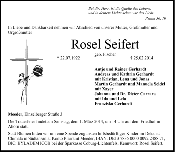 Traueranzeige von Rosel Seifert von Neue Presse Coburg