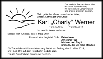 Traueranzeige von Karl Werner von Frankenpost