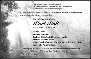 Traueranzeige von Karl Röll von Südthüringer Presse