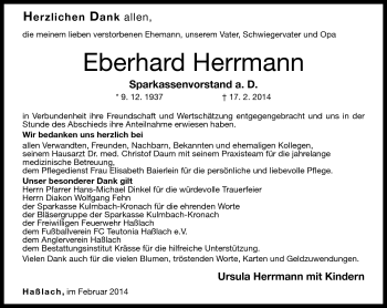 Traueranzeige von Eberhard Herrmann von Neue Presse Coburg