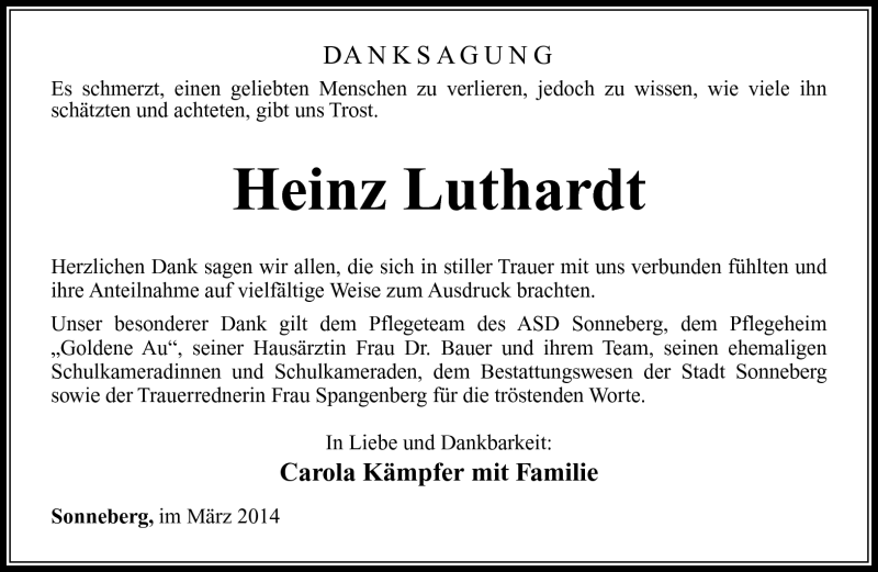  Traueranzeige für Heinz Luthardt vom 01.03.2014 aus Südthüringer Presse