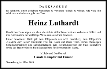 Traueranzeige von Heinz Luthardt von Südthüringer Presse