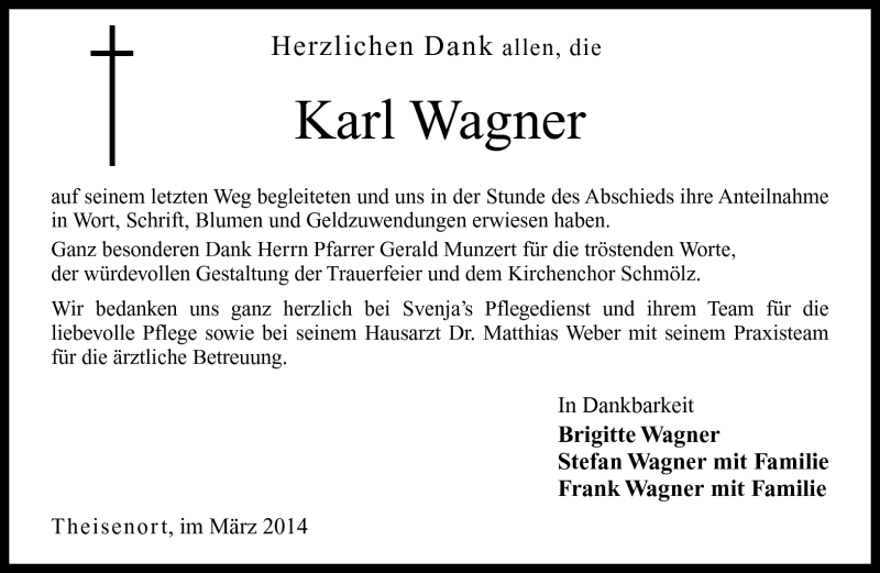  Traueranzeige für Karl Wagner vom 01.03.2014 aus Neue Presse Coburg