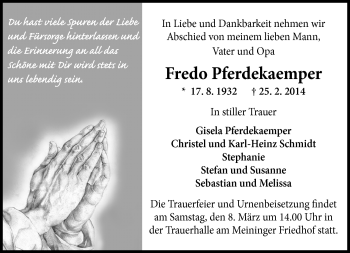 Traueranzeige von Fredo Pferdekaemper von Südthüringer Presse