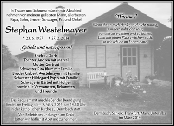 Traueranzeige von Stephan Westelmayer von Südthüringer Presse