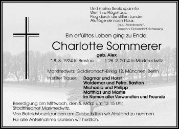 Traueranzeige von Charlotte Sommerer von Frankenpost